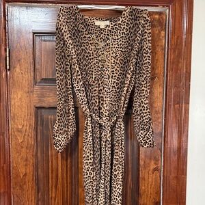 Michael Kors Leopard Print Lace-Up Wrap Dress in Tan and Black